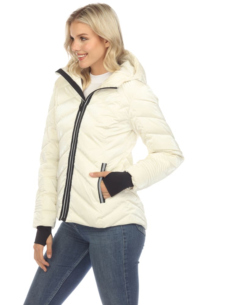 Women s Midweight Quilted Contrast With Thumbholes Hooded Jacket Whi